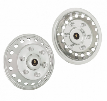 16" 6 Lug 18 Hole Super Single Rear For 2015-2025 Sprinter Polished Stainless Snap On Wheel Simulators - Set of 4