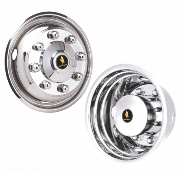 19.5" x 6.75" 8 Lug (20mm Studs) 4 Hand Hole Polished Stainless Bolt On Wheel Simulators - Set of 4