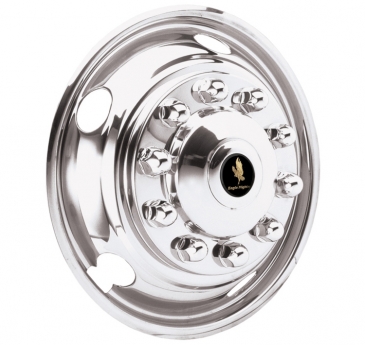 22.5" 10 Lug 5 Hand Hole Stud Pilot Polished Stainless Wheel Simulators - Front Set