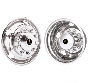 22.5" 10 Lug 5 Hand Hole Stud Pilot Polished Stainless Wheel Simulators - Set of 4